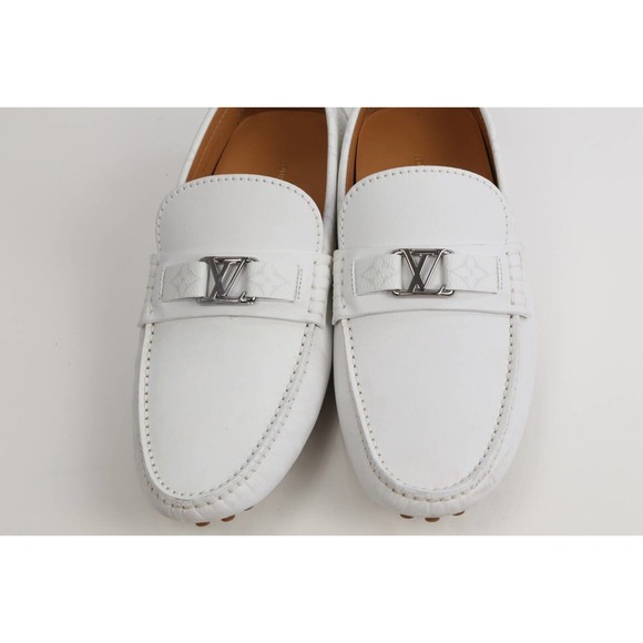 Louis Vuitton White Leather Monogram Canvas Hockeinheim Loafers Moccasin 8.5 M - Picture 16 of 17